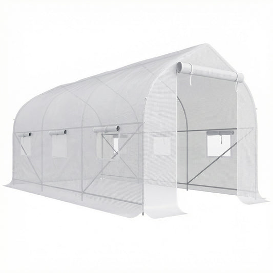 Invernadero De Jardín Túnel 6 Ventanas Outsunny 400x200x200 Cm Blanco_0