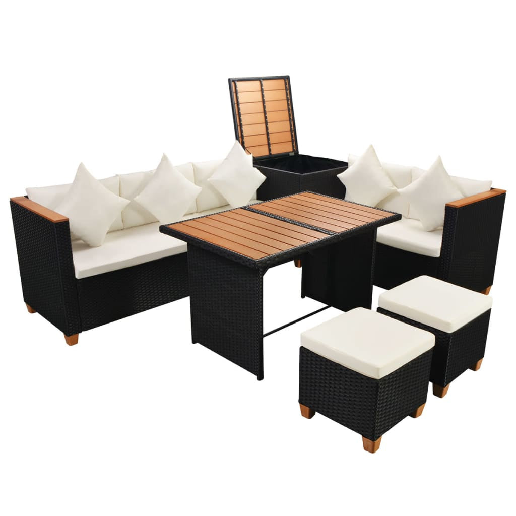 Vidaxl Set Muebles De Jardín 7 Piezas Y Cojines Ratán Sintético Negro_0