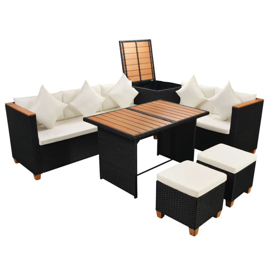 Vidaxl Set Muebles De Jardín 7 Piezas Y Cojines Ratán Sintético Negro_0