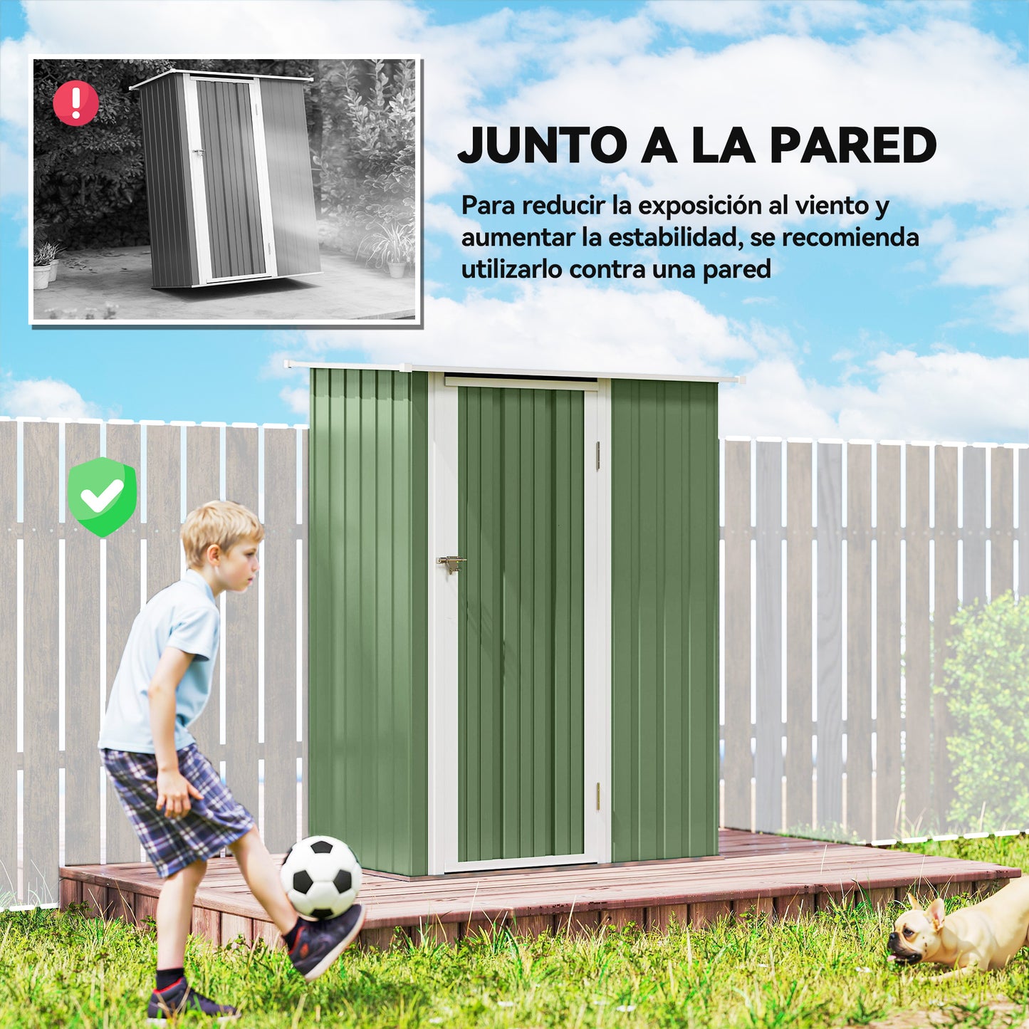 Outsunny Caseta De Jardín 1,07m² 142x86x189cm Metálico Con Puerta Verde_5