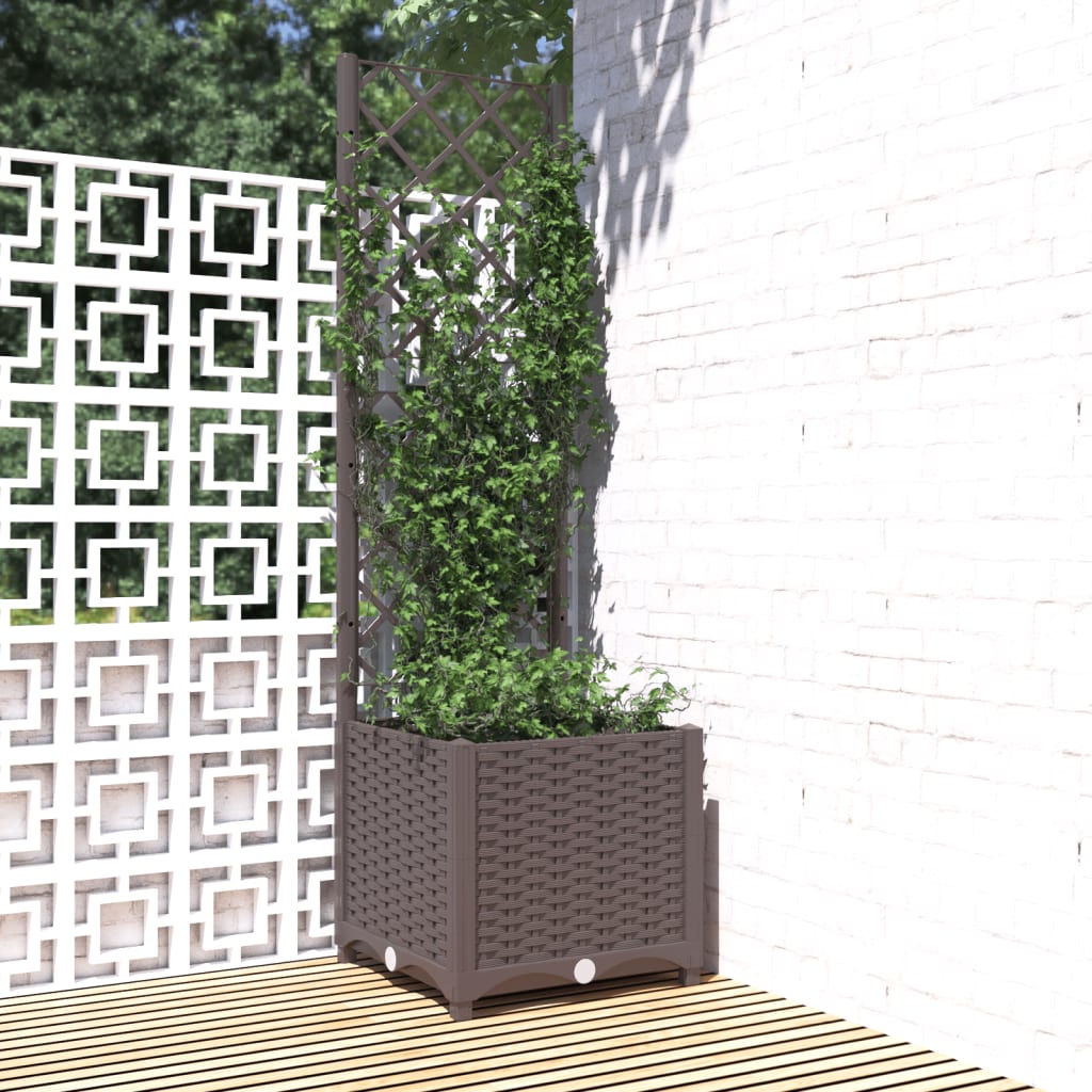 Jardinera Con Enrejado Pp Marrón 40x40x136 Cm_1