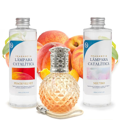Pack Ahorro Lámpara Catalítica Orange Diamonds + Fragancia Peach Velvet 500ml + Limpiador Neutro 200ml + Mecha Repuesto_0