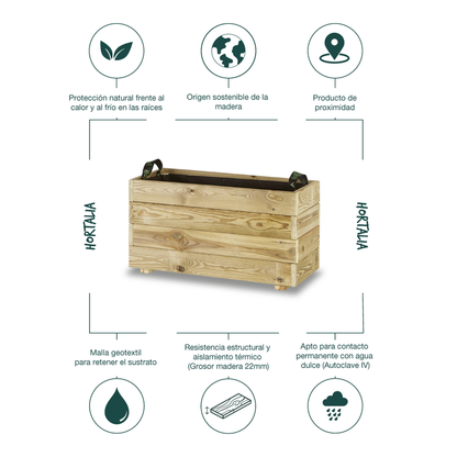 Jardinera Rectangular De Madera Tratada 70x30x40 Cm Ghio Hortalia_4