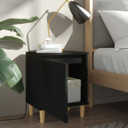 Mesita De Noche Con Patas De Madera Maciza Negra 40x30x50 Cm_1