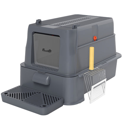 Pawhut Arenero Para Gatos De Acero Inoxidable Xl Con Tapa Abatible 180° Gris_0