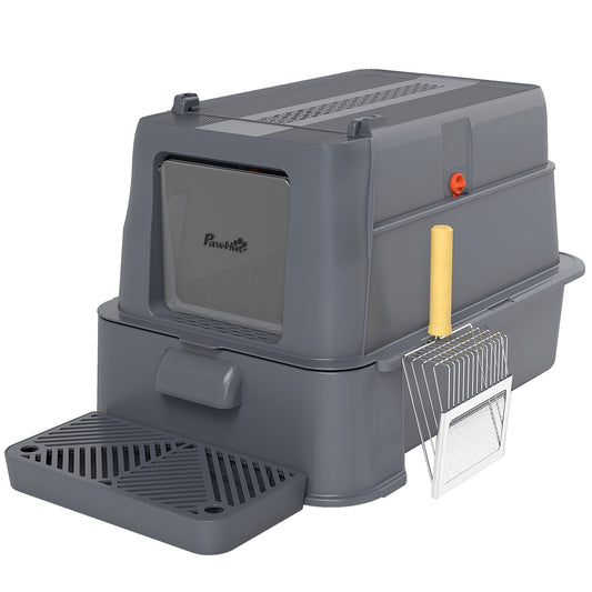 Pawhut Arenero Para Gatos De Acero Inoxidable Xl Con Tapa Abatible 180° Gris_0