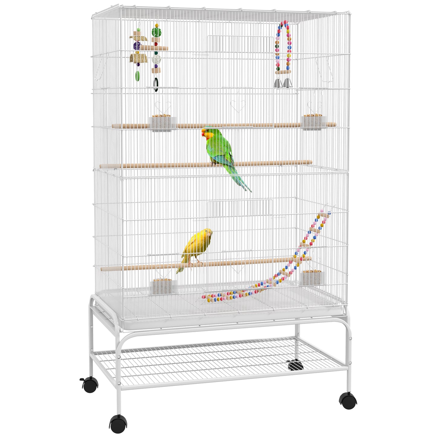 Pawhut Jaula Para Pájaros Con Ruedas Bandeja Extraíble Y Estante Inferior Blanco_0