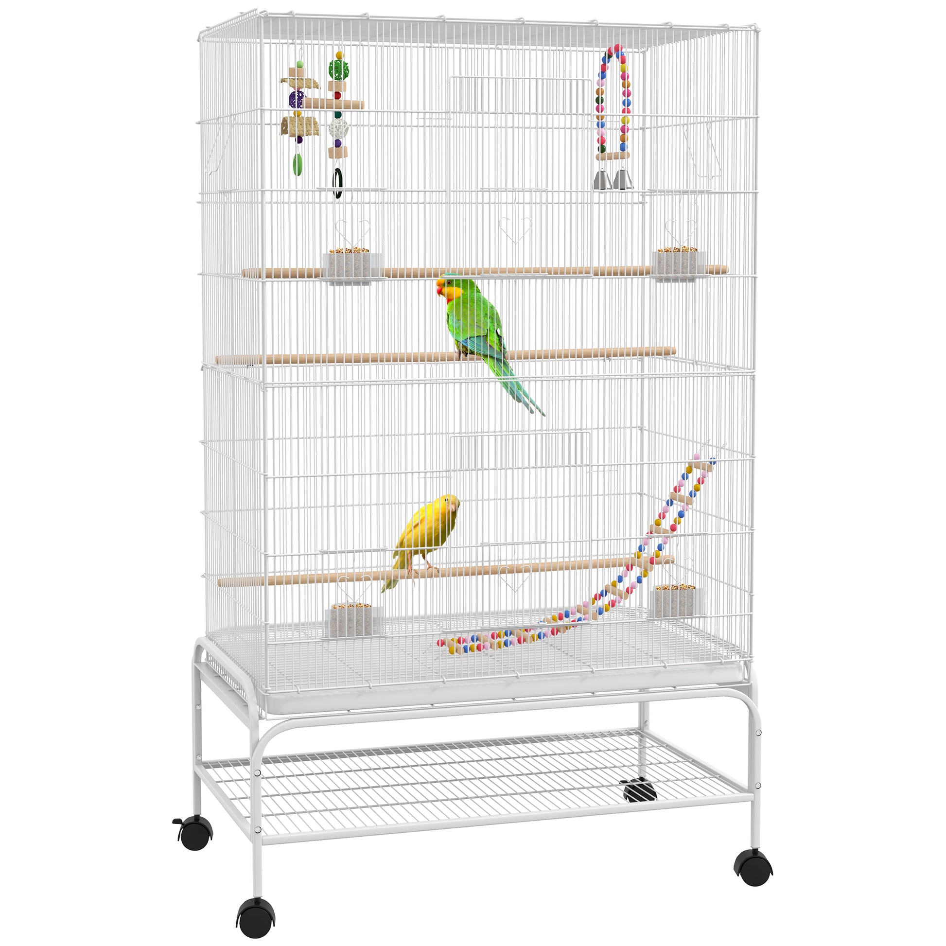 Pawhut Jaula Para Pájaros Con Ruedas Bandeja Extraíble Y Estante Inferior Blanco_0
