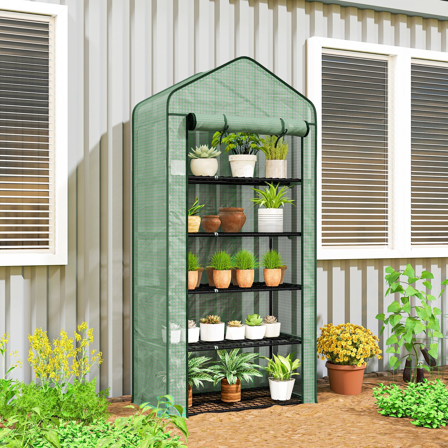 Outsunny Invernadero De Jardín De 5 Niveles Diseño Ensanchado 90x49x193 Cm Verde_1