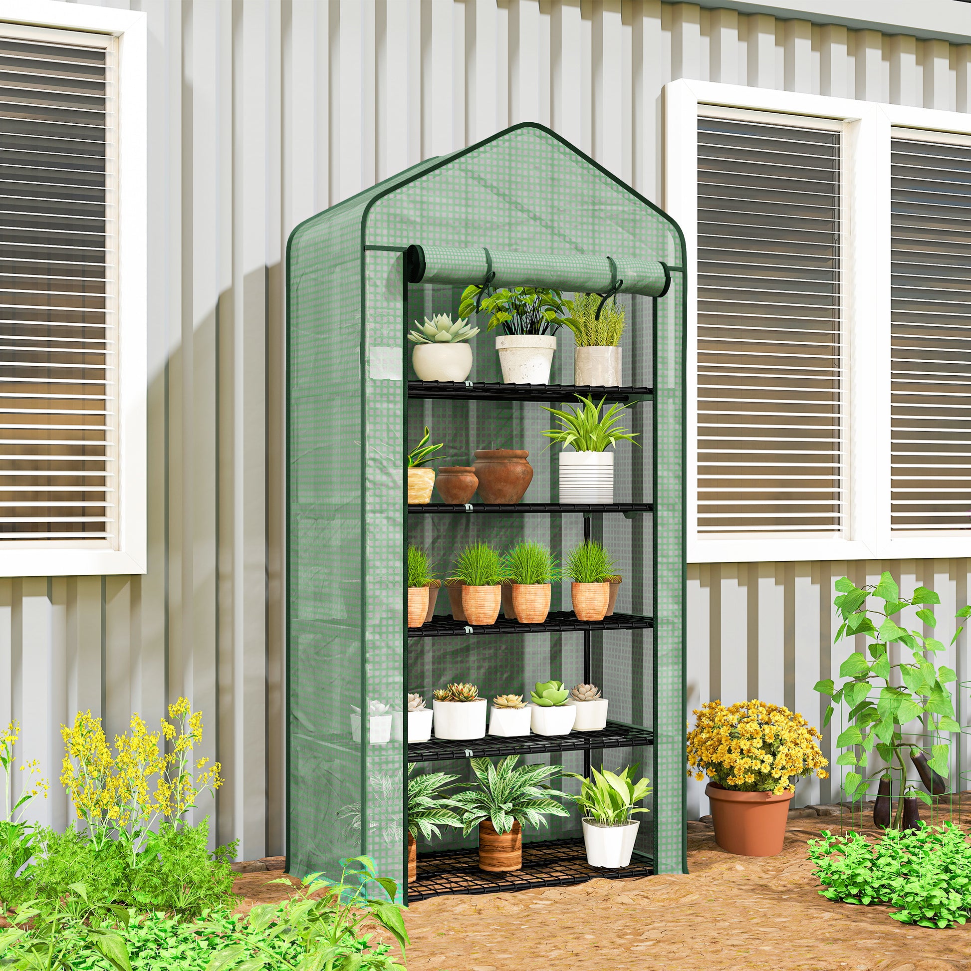 Outsunny Invernadero De Jardín De 5 Niveles Diseño Ensanchado 90x49x193 Cm Verde_1