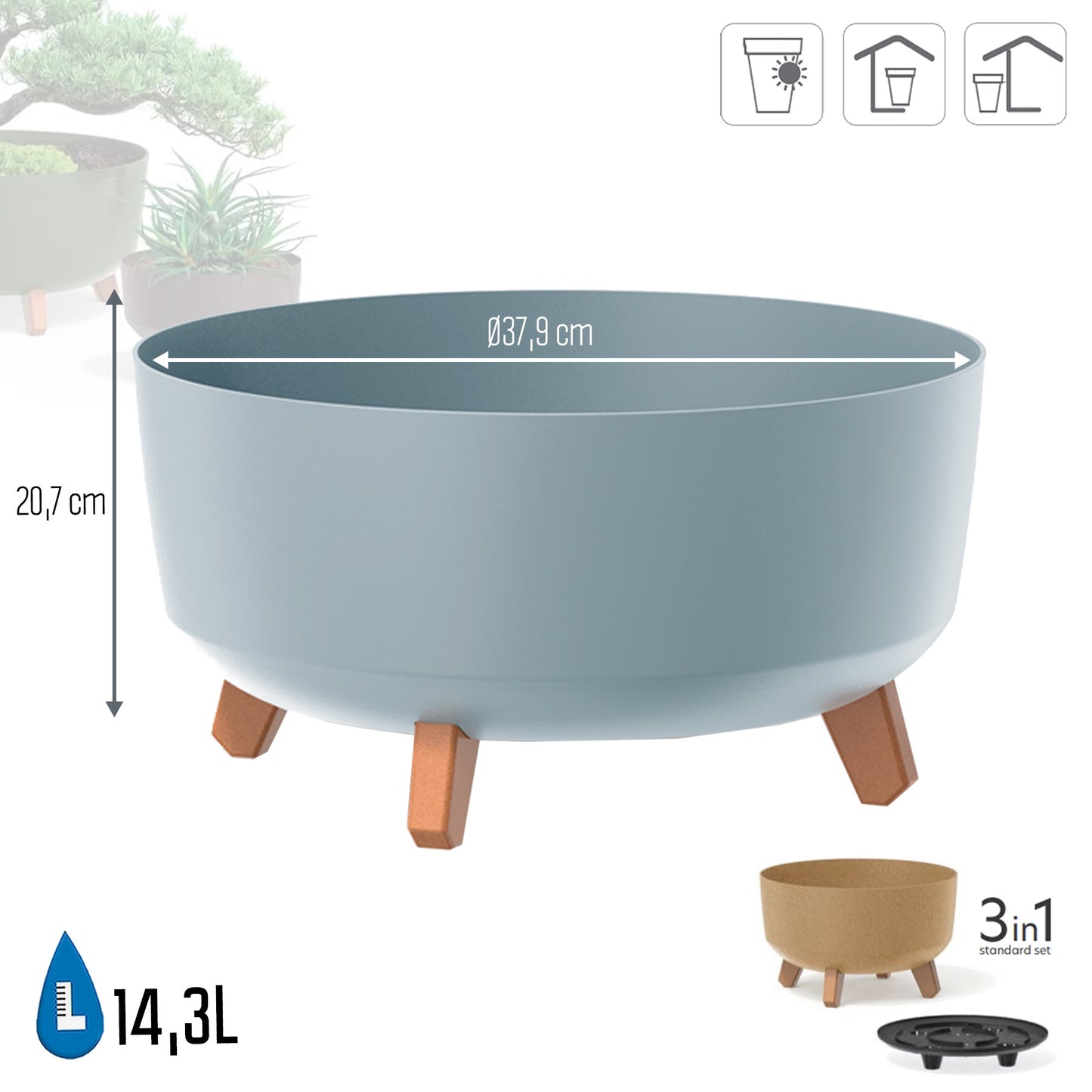 Macetero Color Gris,sin Depósito , Colección Gracia De 38 X 38 X 19,5 Cm, Capacidad De 14,3 L._2