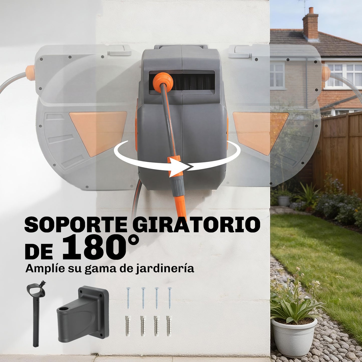 Outsunny Enrollador De Manguera Para Jardín 30+2 M Bloqueo Retorno Automático_5