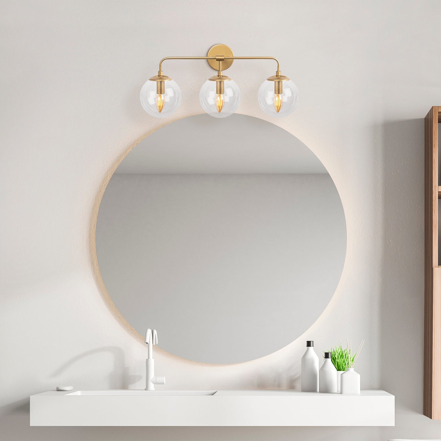 Aplique De Pared, Lineal 3 Transparentes Metal , Oro, 56x21x27, Casquillo 3 X E14 Max 40 W_3