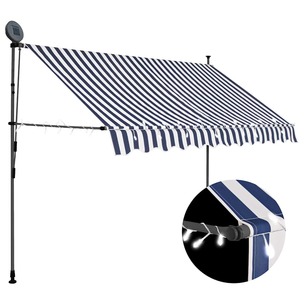 Toldo Manual Retráctil Con Led Azul Y Blanco 250 Cm_1