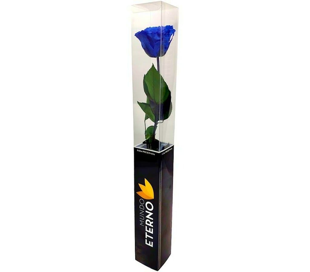 Mundo Eterno Rosa Preservada Azul Oscuro 25cm