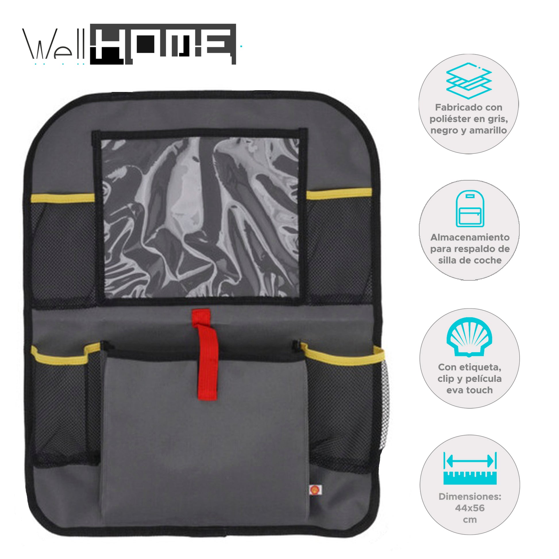 Well Home Bolsa De Almacenamiento Shell Para Respaldo De Silla De Coche Gris Y Amarillo_1