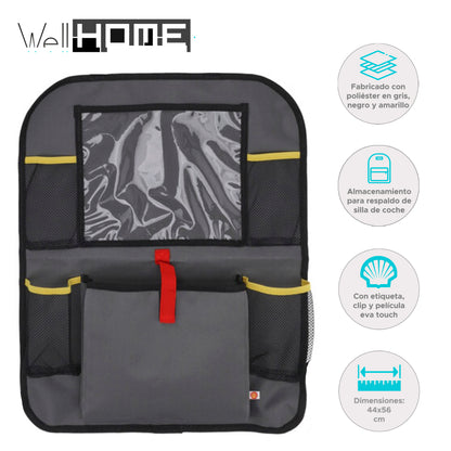 Well Home Bolsa De Almacenamiento Shell Para Respaldo De Silla De Coche Gris Y Amarillo_1