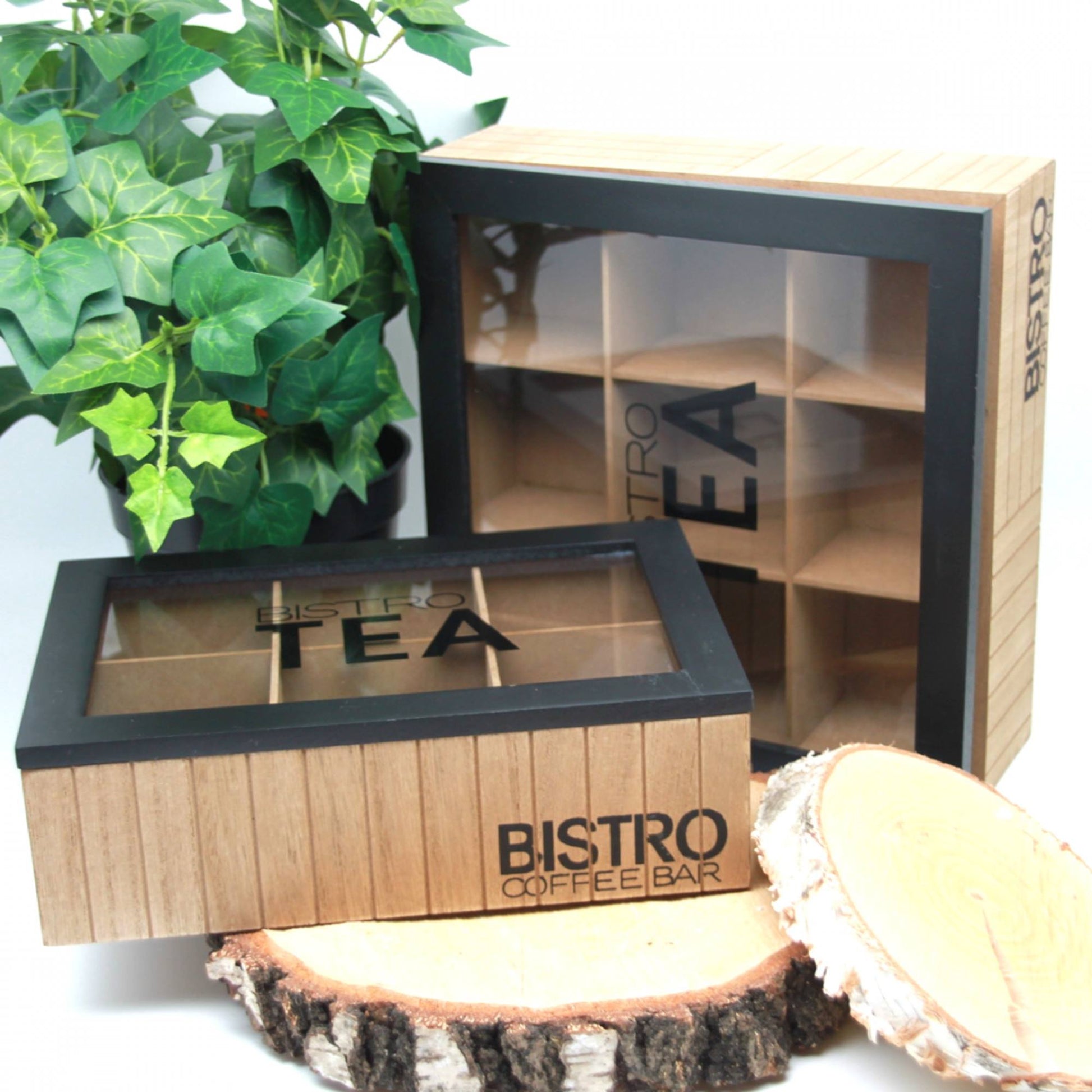 Well Home Caja De Té De 9 Compartimentos Con Tapa De Vidrio Color Negro