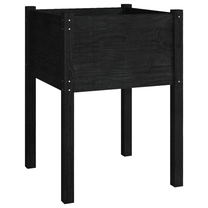 Jardinera De Madera Maciza De Pino Negro 50x50x70 Cm_0