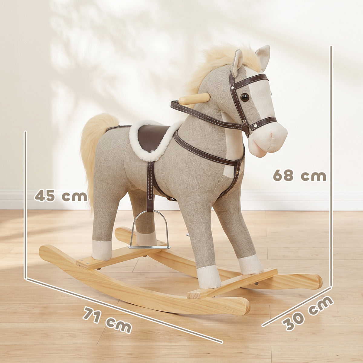 Cavalo De Baloiço Aiyaplay Linho, Madeira Maciça Cinzento 71x30x68 Cm_2