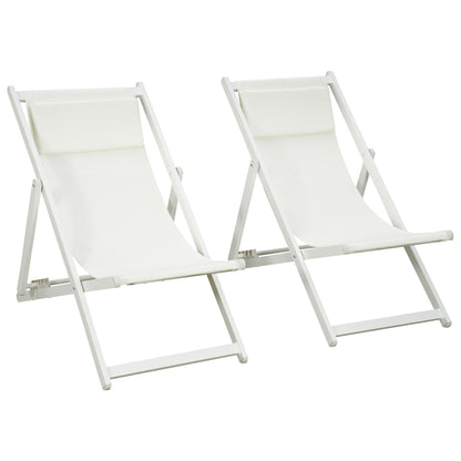 2 Tumbonas Plegables Outsunny Aluminio, Texteline Blanco 58x96,5x91,5 Cm_0