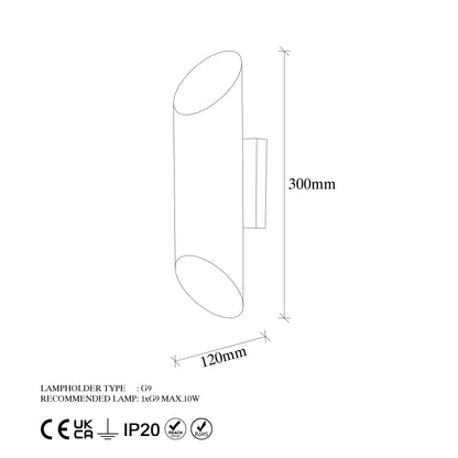 Aplique De Pared, Metal , Negro, 8x12x30, Casquillo 2 X G9 Max 10 W_1