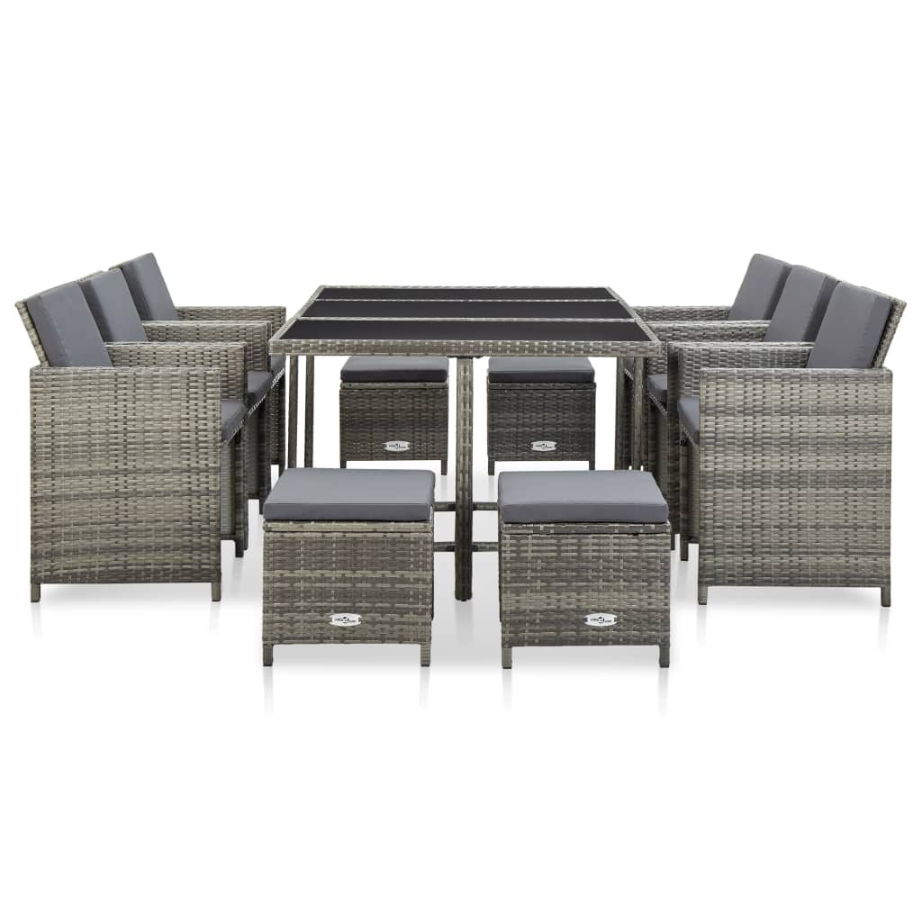 Vidaxl Set De Comedor De Jardín 11 Pzas Y Cojines Ratán Sintético Gris_1