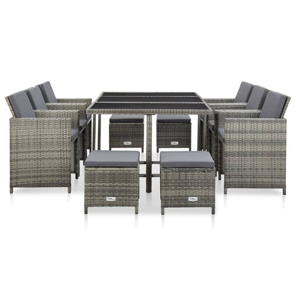 Vidaxl Set De Comedor De Jardín 11 Pzas Y Cojines Ratán Sintético Gris_1
