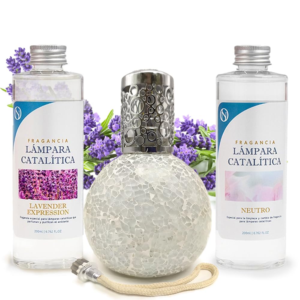 Pack Lámpara Catalítica Mosaico Blanco + Fragancia Lavender Expression 200ml + Limpiador Neutro 200ml + Mecha Repuesto_0