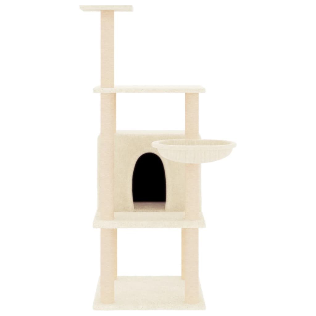 Rascador Para Gatos Con Postes De Sisal Color Crema 132 Cm_2