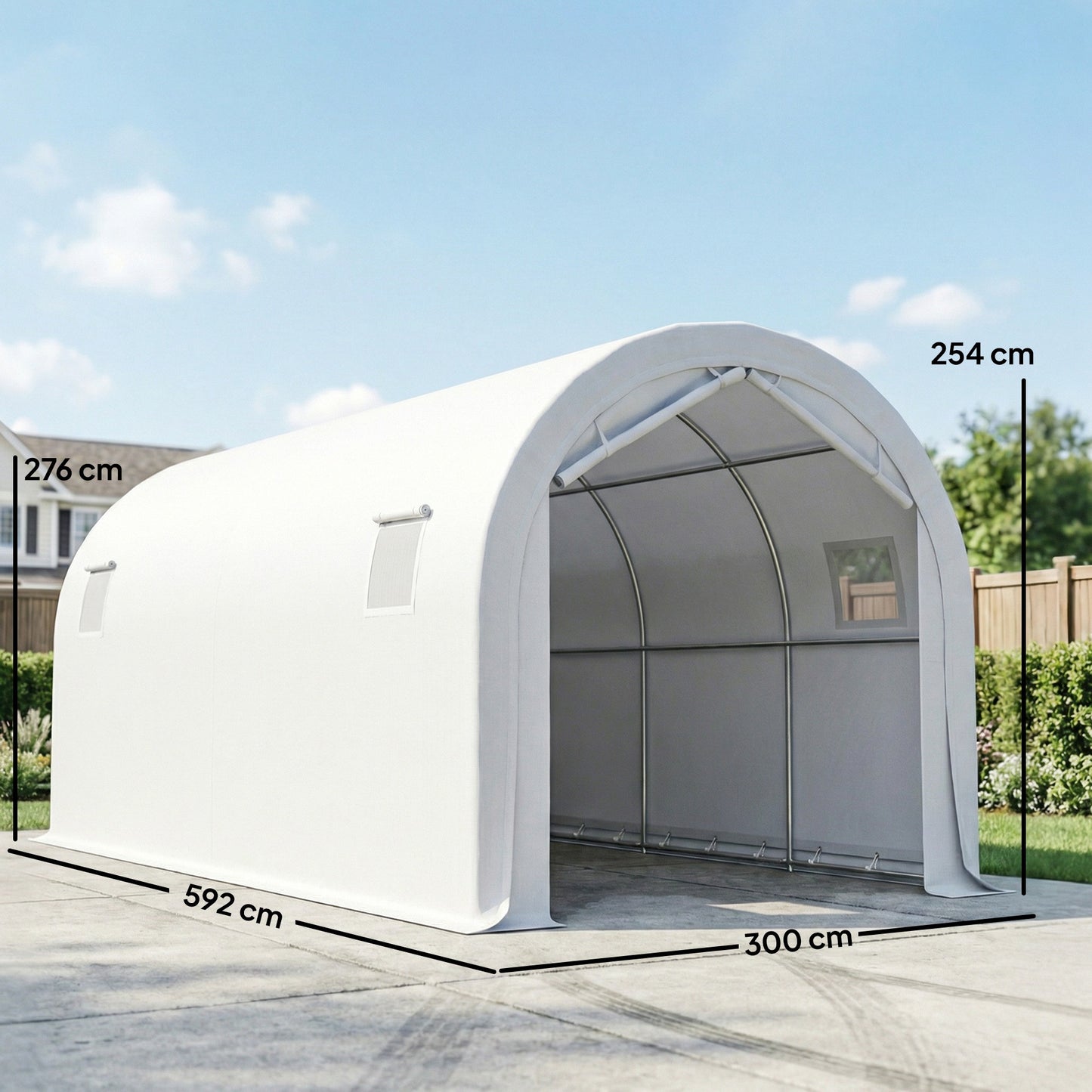 Outsunny Carpa Garaje 3x6 M Impermeable Con Puerta Enrollable Y Ventanas Blanco_2