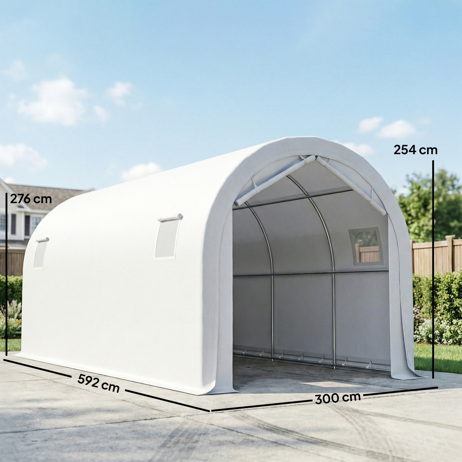 Outsunny Carpa Garaje 3x6 M Impermeable Con Puerta Enrollable Y Ventanas Blanco_2