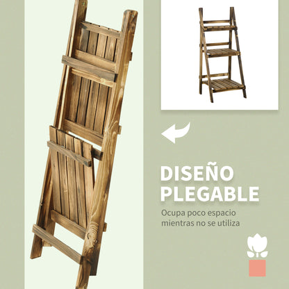 Outsunny Soporte Para Plantas De Madera De 3 Niveles Plegable 40x37x93cm Natural_5