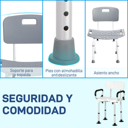 Homcom Silla Ducha Personas Mayores Con Respaldo Antideslizante Carga 136 kg_4