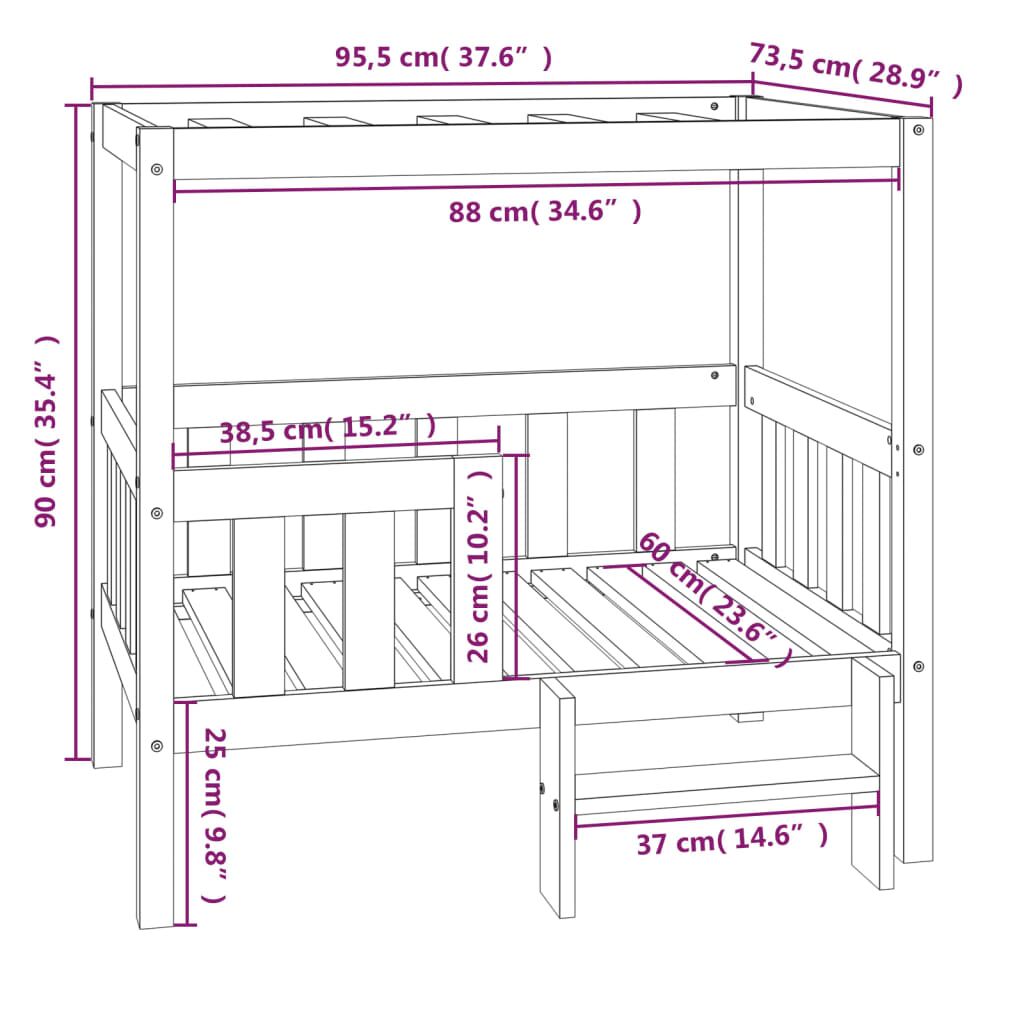 Vidaxl Cama Para Perros Madera Maciza De Pino Blanco 95,5x73,5x900 Cm_2
