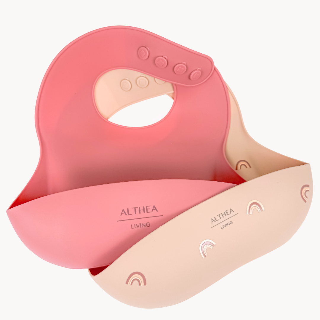 Baberos Impermeables - 2 Piezas - Beige / Rosa Profundo.