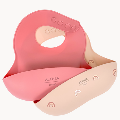 Baberos Impermeables - 2 Piezas - Beige / Rosa Profundo.