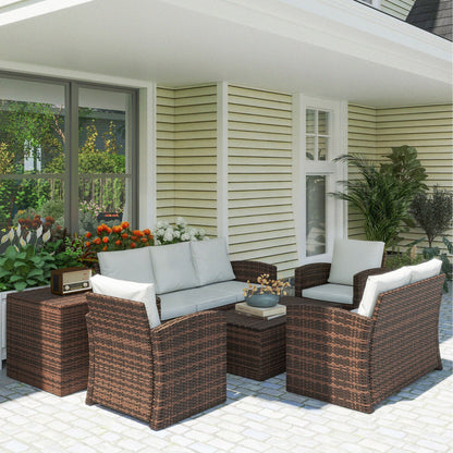 Outsunny Conjunto De Jardín Exterior De Ratán Sintético De 6 Piezas Beige_1