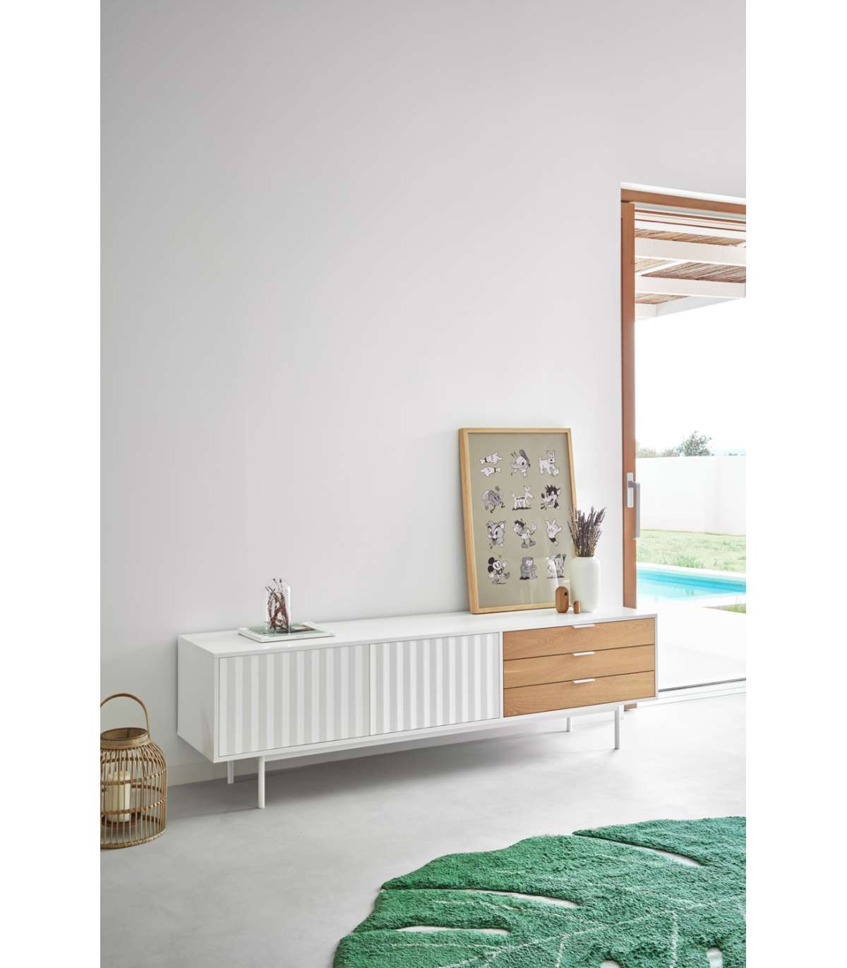 Mueble Para Televisión Modelo Sierra 2 Puertas 3 Cajones Acabado Blanco/roble, 40cm(ancho_1