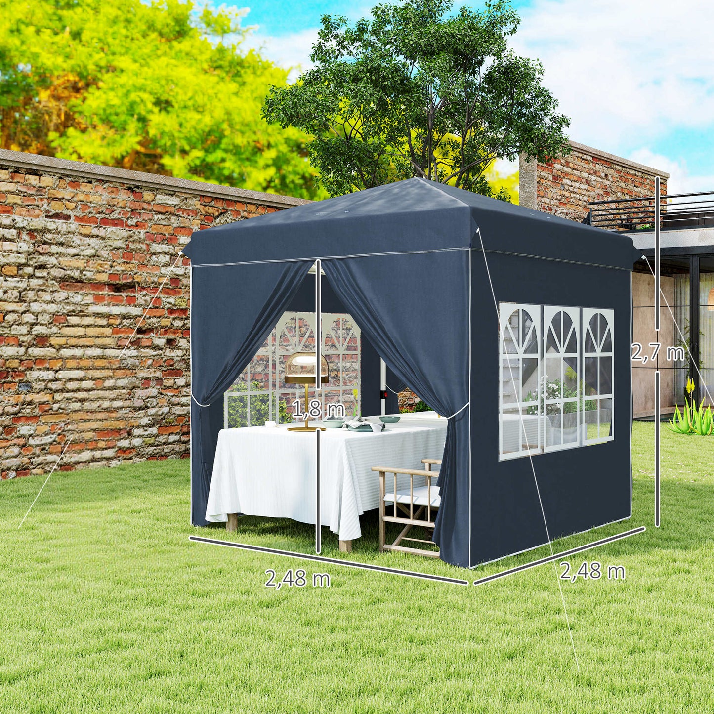 Outsunny Carpa Plegable Pop-up 2,5x2,5 M Con 4 Paredes Laterales Anti-uv Azul_2