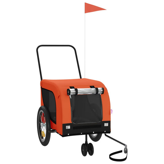 Vidaxl Remolque De Bicicleta Mascotas Hierro Tela Oxford Naranja Negro_0