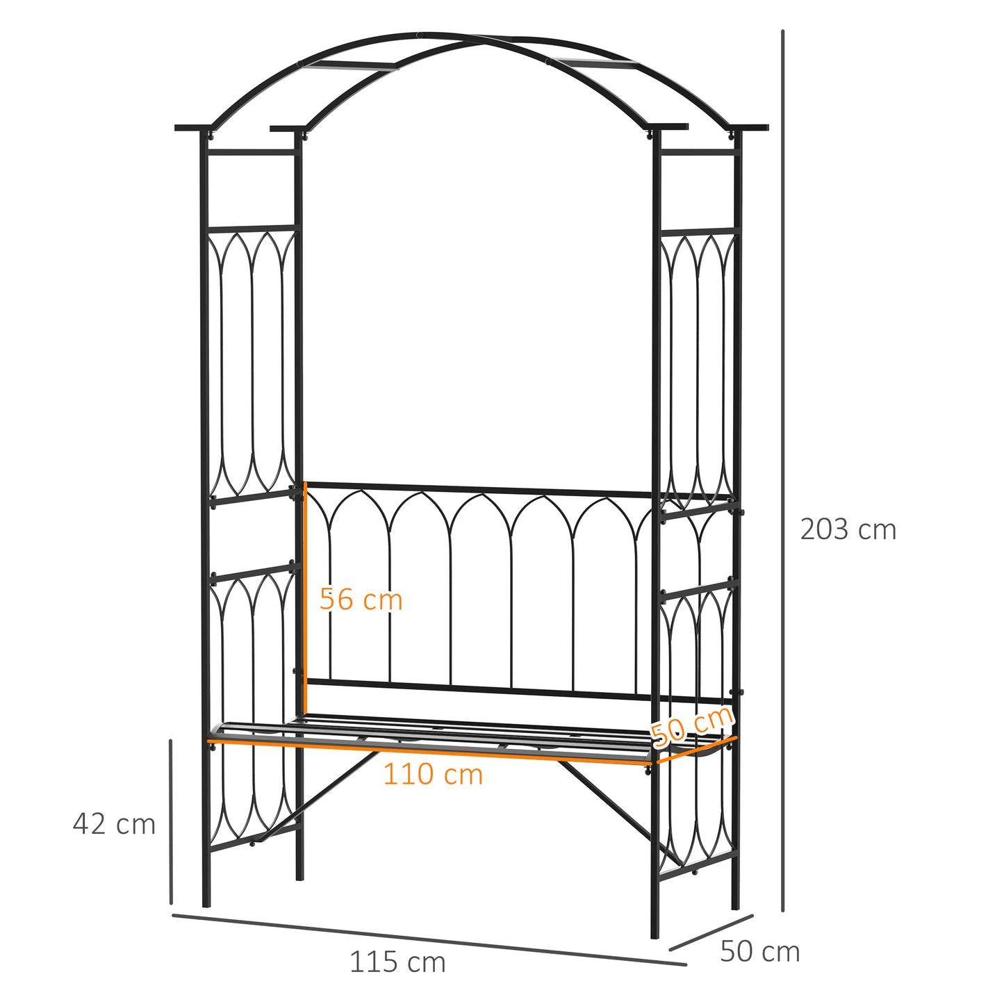 Outsunny Arco De Jardín Con Banco De Metal Para Plantas Trepadoras Rosales_2