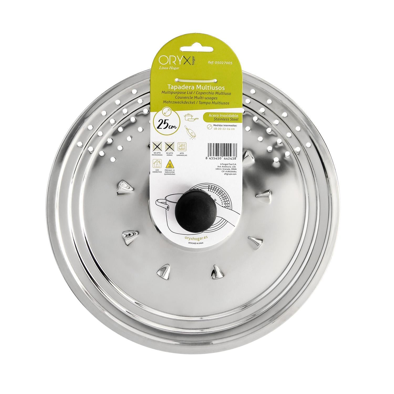 Tapadera Multiusos Acero Inoxidable Ø 25 Cm. Uso Tapa Anti Salpicaduras Y Escurridor. Tapadera Adpatable Diferentes Medidas_2