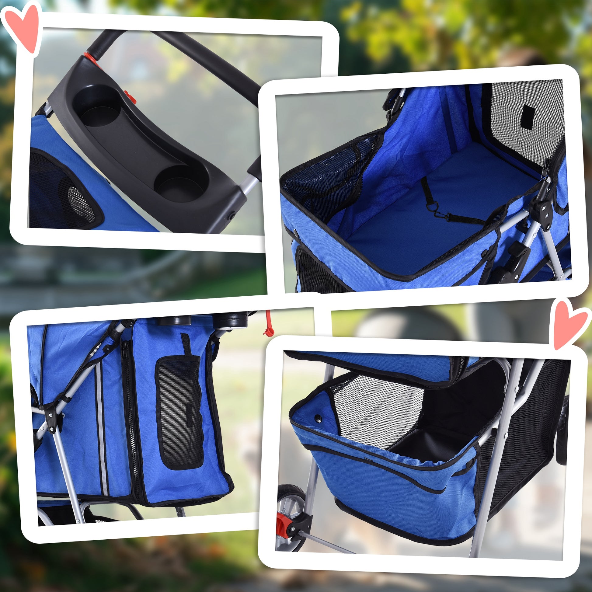 Pawhut Carrito Para Perros Plegable Con Cesta De Almacenaje 75x45x97 Cm Azul_3