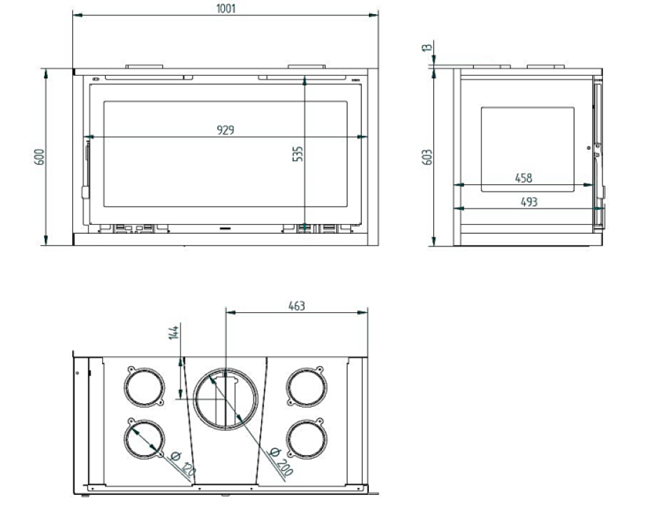 BRICOSOL Insertable de Leña 100 cm a 2 Caras Rincón Izquierda con Turbinas FM Modelo IT-122 Ik Cristal Serigrafiado Interior Vermiculita._3