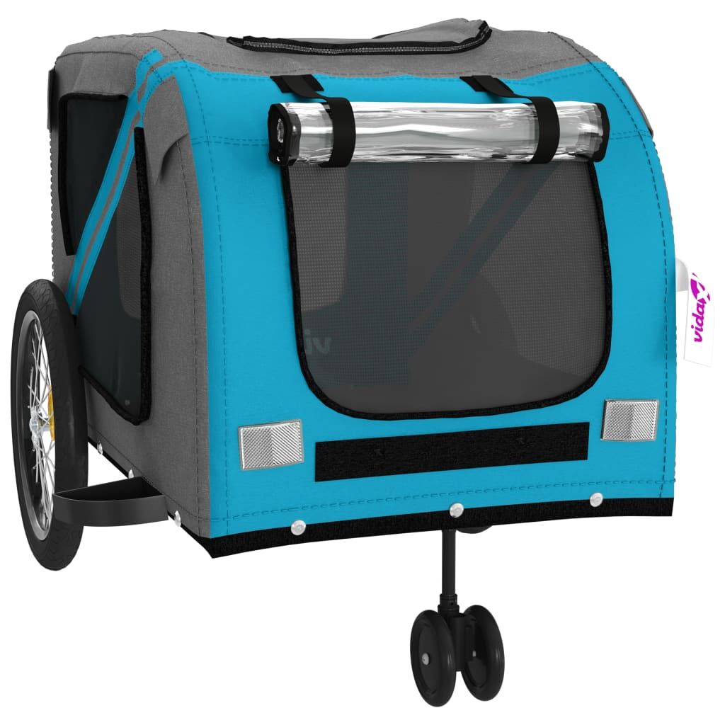 Vidaxl Remolque De Bicicleta Mascotas Hierro Tela Oxford Azul Gris_4