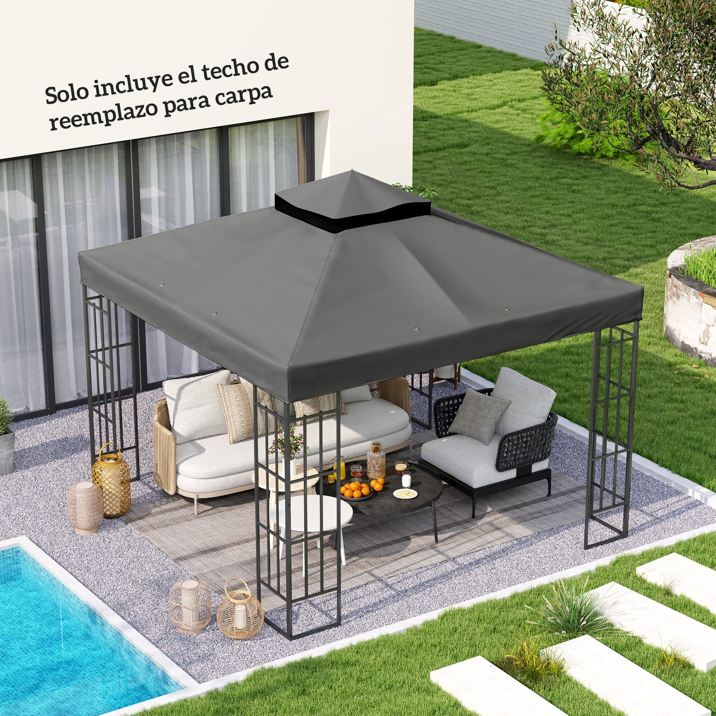 Outsunny Techo De Repuesto Para Cenador 3x3 M Con Techo Doble Anti-uv Gris_1