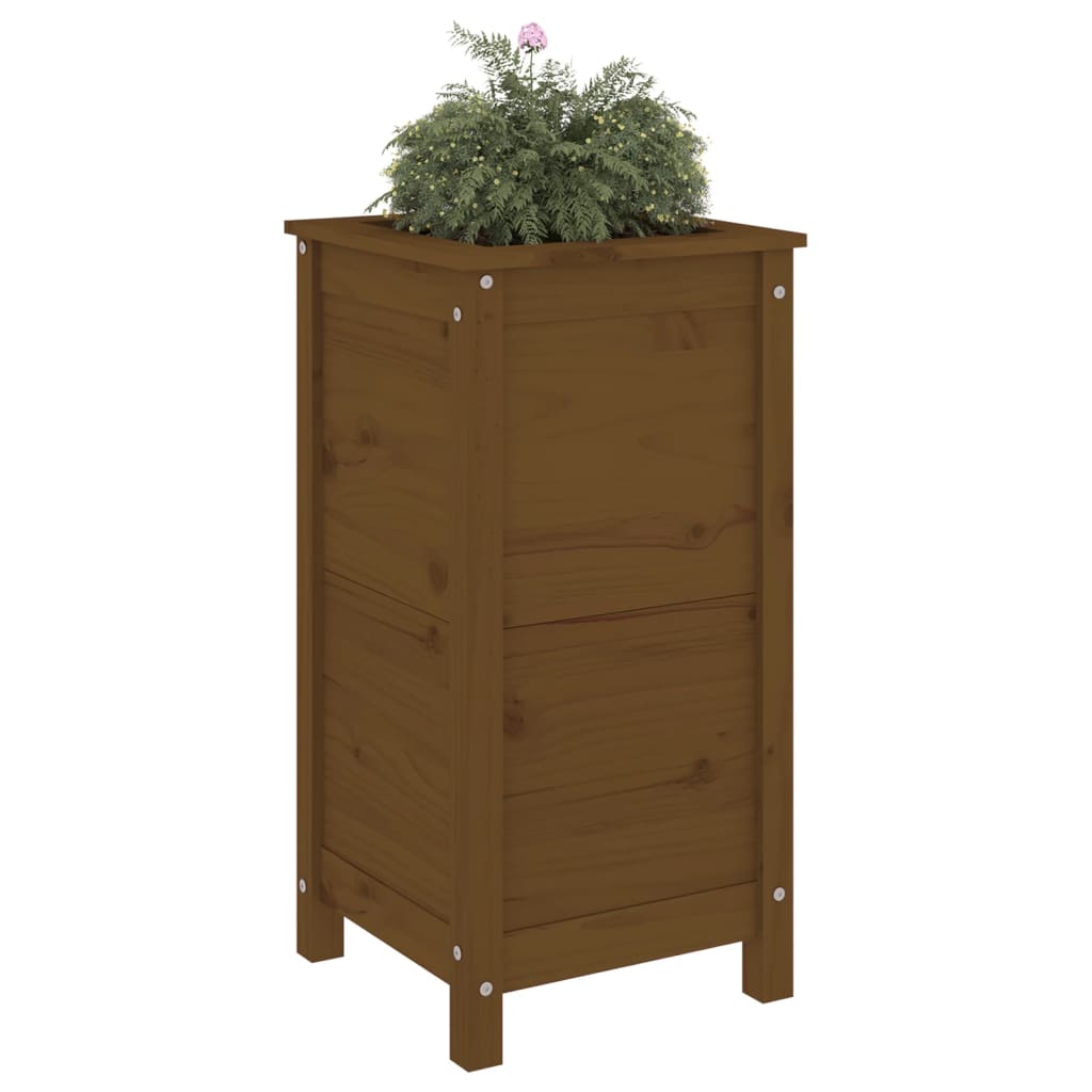 Jardinera Madera Maciza De Pino Marrón Miel 40x40x78 Cm_2