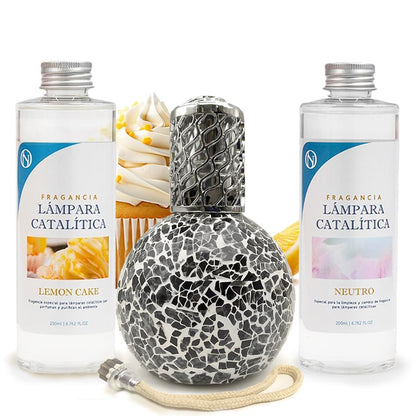Pack Ahorro Lámpara Catalítica Mosaico Negro + Fragancia Lemon Cake 200ml + Limpiador Neutro 200ml + Mecha De Repuesto_0