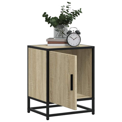 Mesita De Noche Madera Ingeniería Roble Sonoma 40x31x50cm Metal_2